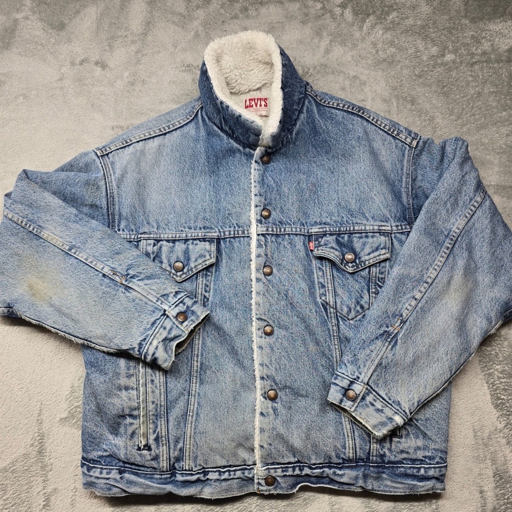 Vintage Levis Sherpa Lined Denim Trucker Jacket Mens XL Blue USA 70609-0218